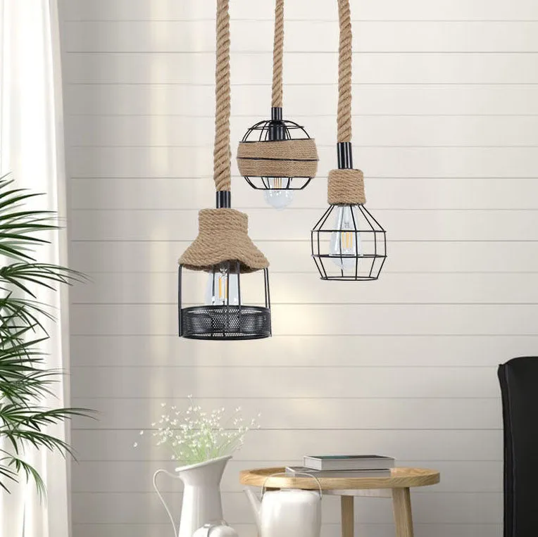 Industrial Style Nostalgic Rattan Hemp Rope 1-Light Pendant Light