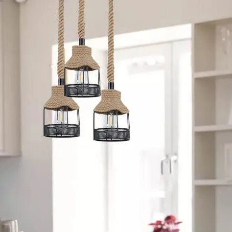 Industrial Style Nostalgic Rattan Hemp Rope 1-Light Pendant Light