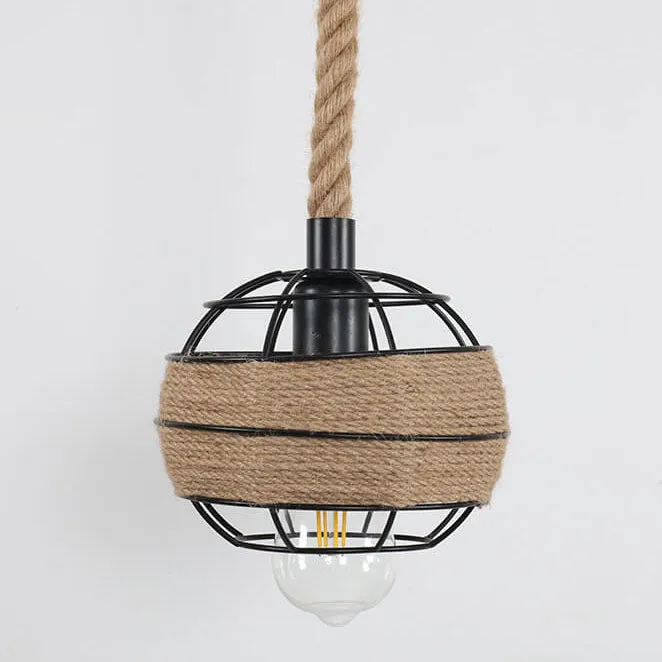 Industrial Style Nostalgic Rattan Hemp Rope 1-Light Pendant Light