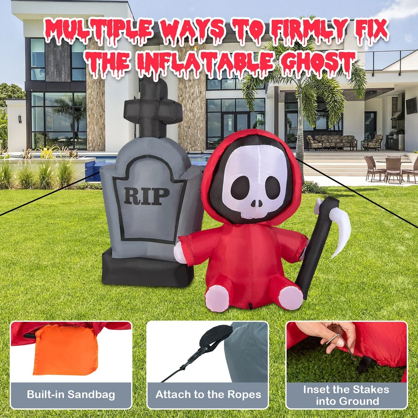 Inflatable Ghost with Tombstone Halloween Decoration