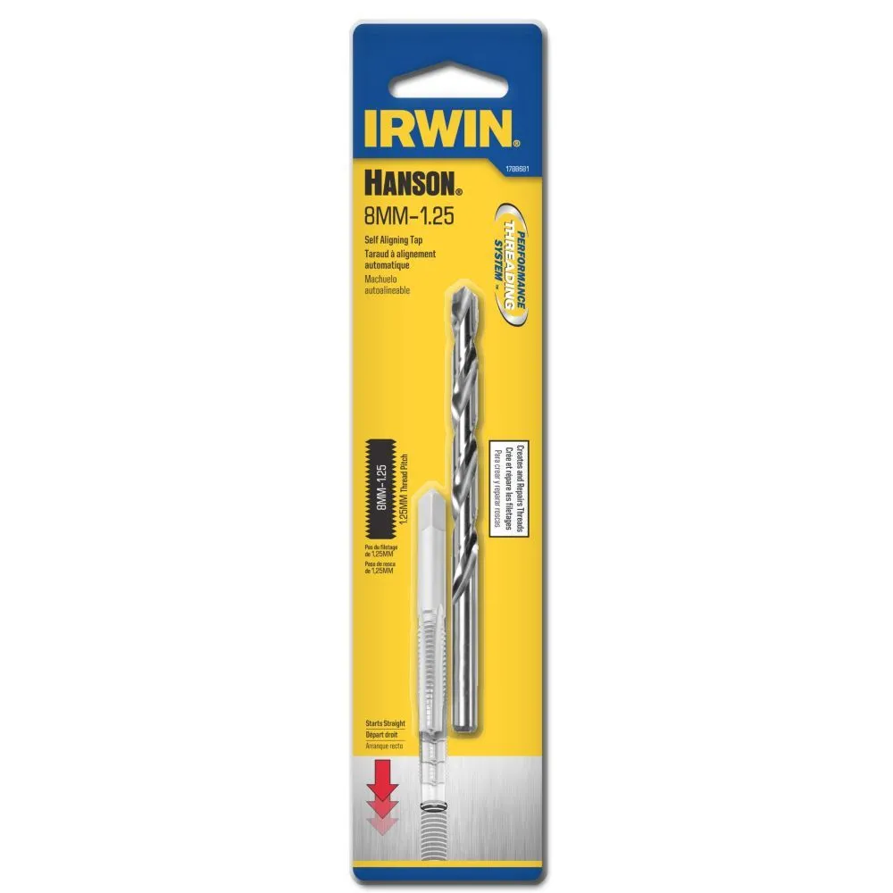 Irwin 1788681 Hanson 8mm - 1.25 NC Self Aligning Tap and H Drill Bit Set