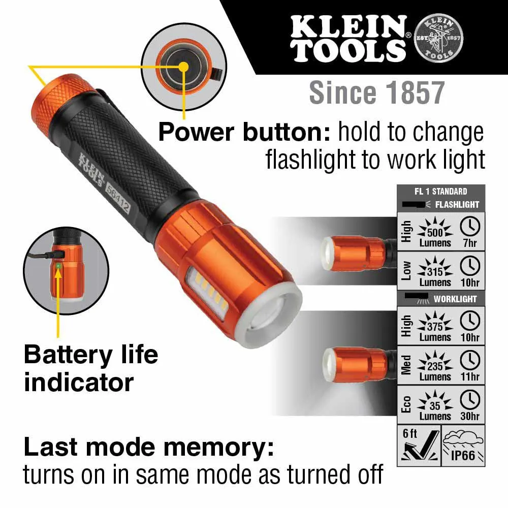 Klein 56412 Rechargeable Flashlight with Worklight