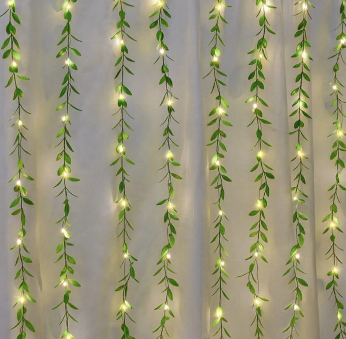 Lazybeee Artificial Vines Curtain Lights, Fake Greenery Garland Willow Leaves with Lights for Home Decor Diwali Christmas Ganesh Decor Wedding Party Backdrop Baby Shower Home Decoration DIY