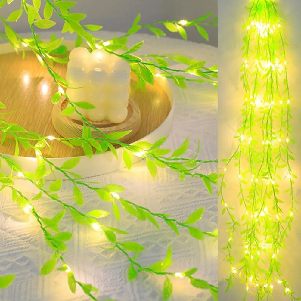 Lazybeee Artificial Vines Curtain Lights, Fake Greenery Garland Willow Leaves with Lights for Home Decor Diwali Christmas Ganesh Decor Wedding Party Backdrop Baby Shower Home Decoration DIY