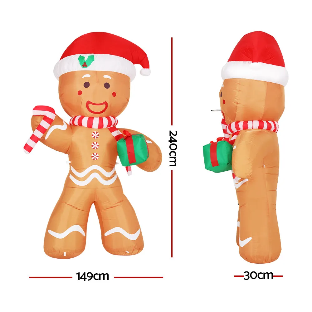 LED Lit Gingerbread Man Christmas Inflatable 2.4M | Jingle Jollys