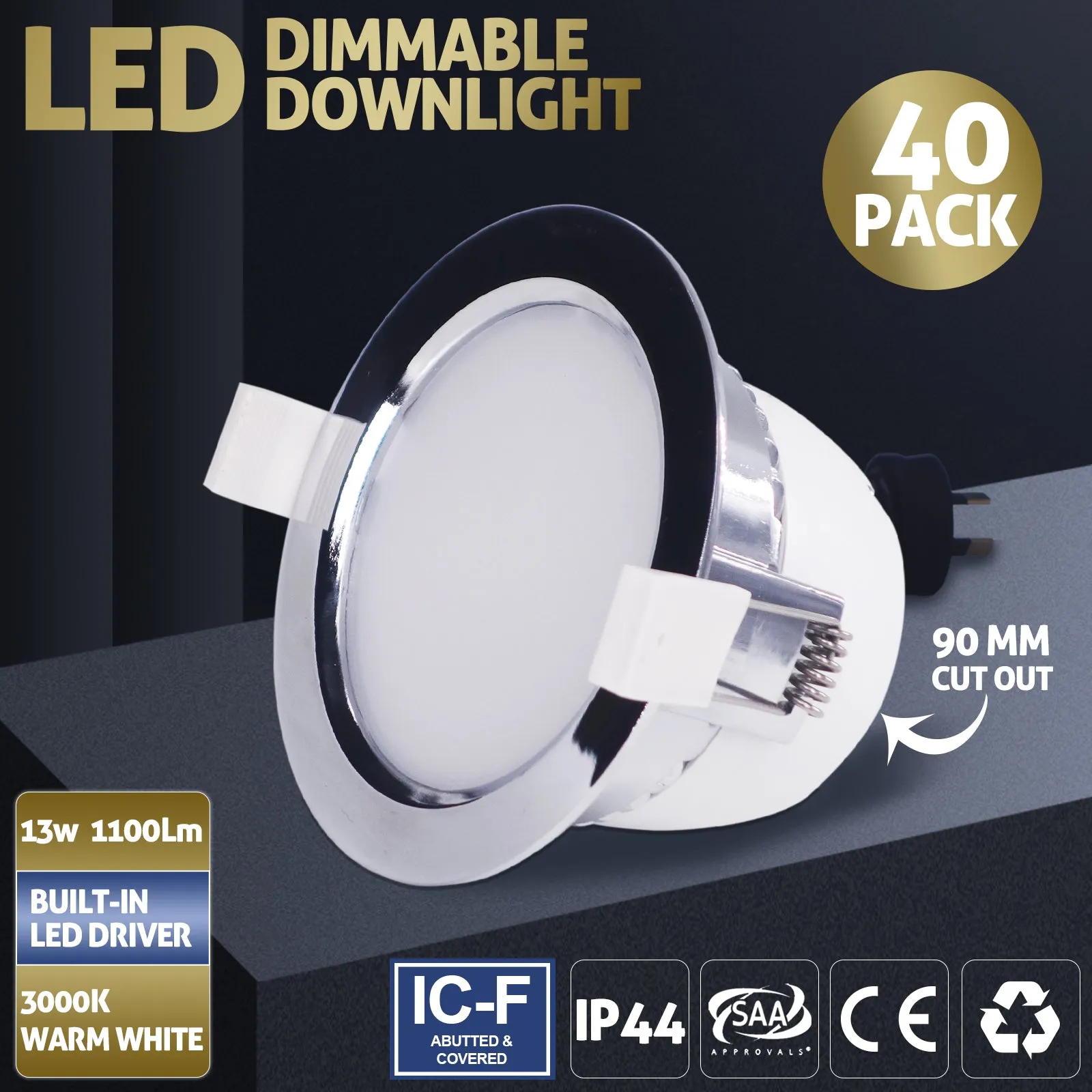 LED Recessed Light 13W Aluminium Die Casting Down Light Dimmable Warmwhite 90MM