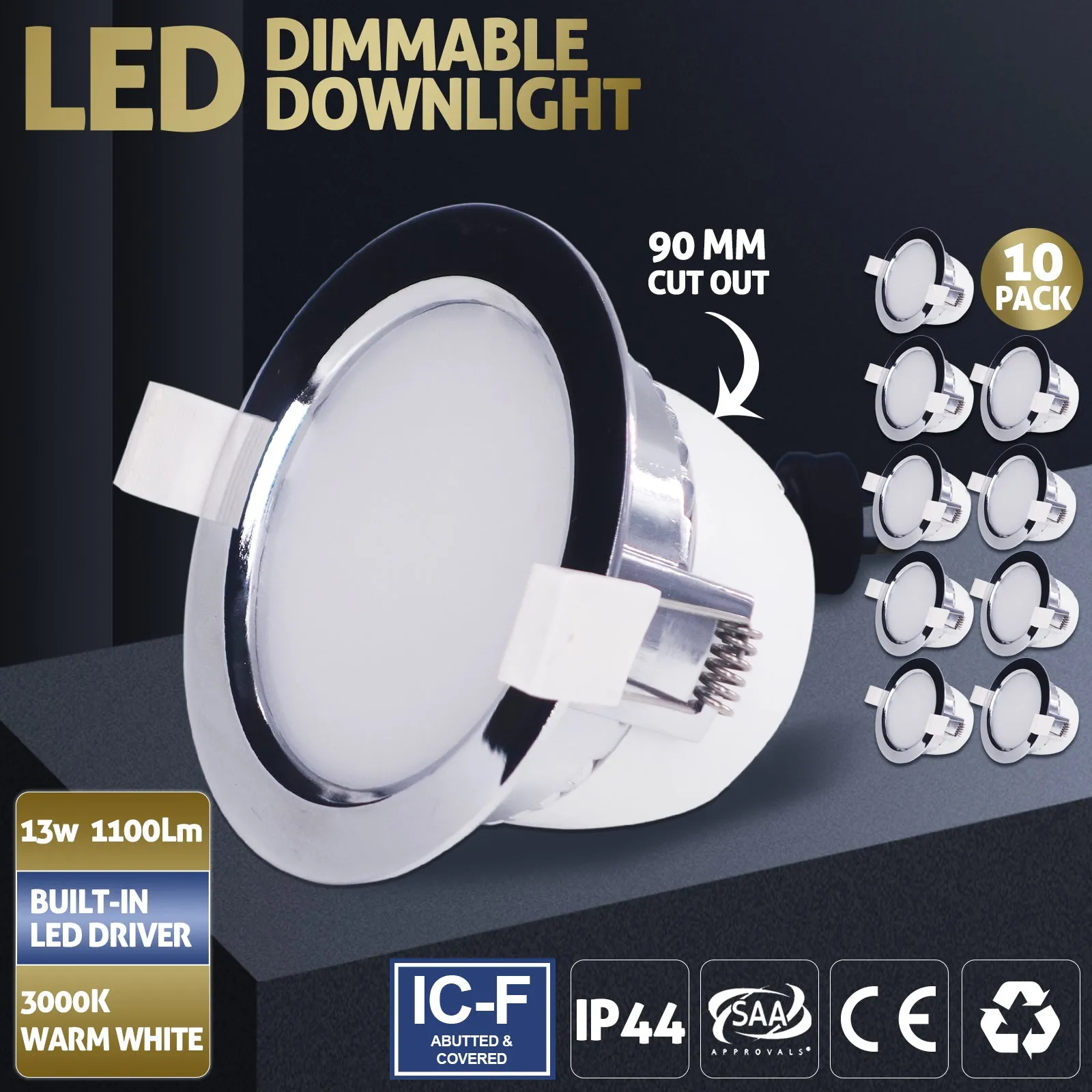 LED Recessed Light 13W Aluminium Die Casting Down Light Dimmable Warmwhite 90MM