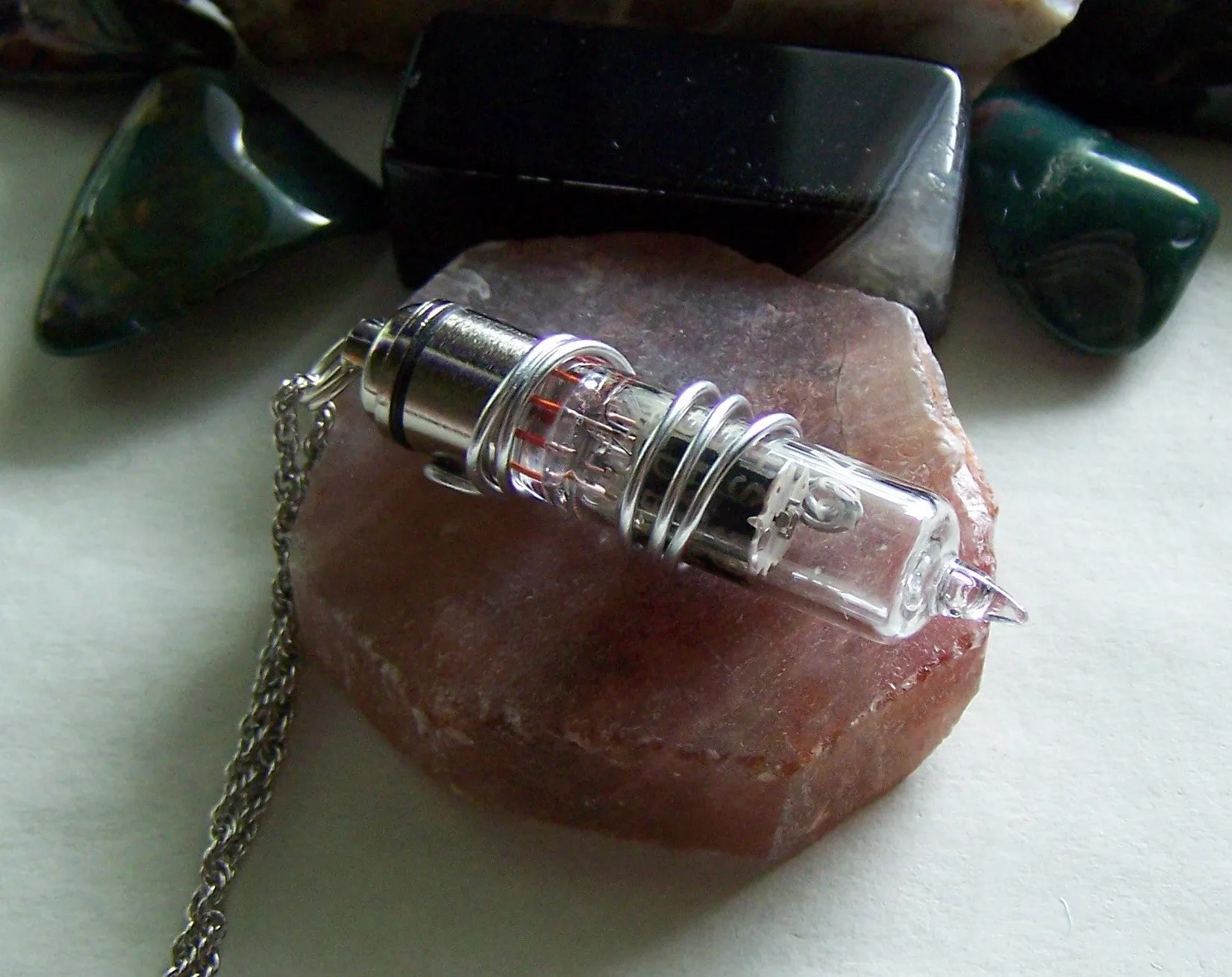 Light Up Blue Vintage Vacuum Tube Steampunk Pendant