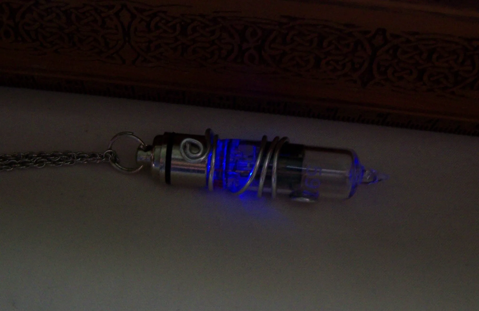 Light Up Blue Vintage Vacuum Tube Steampunk Pendant