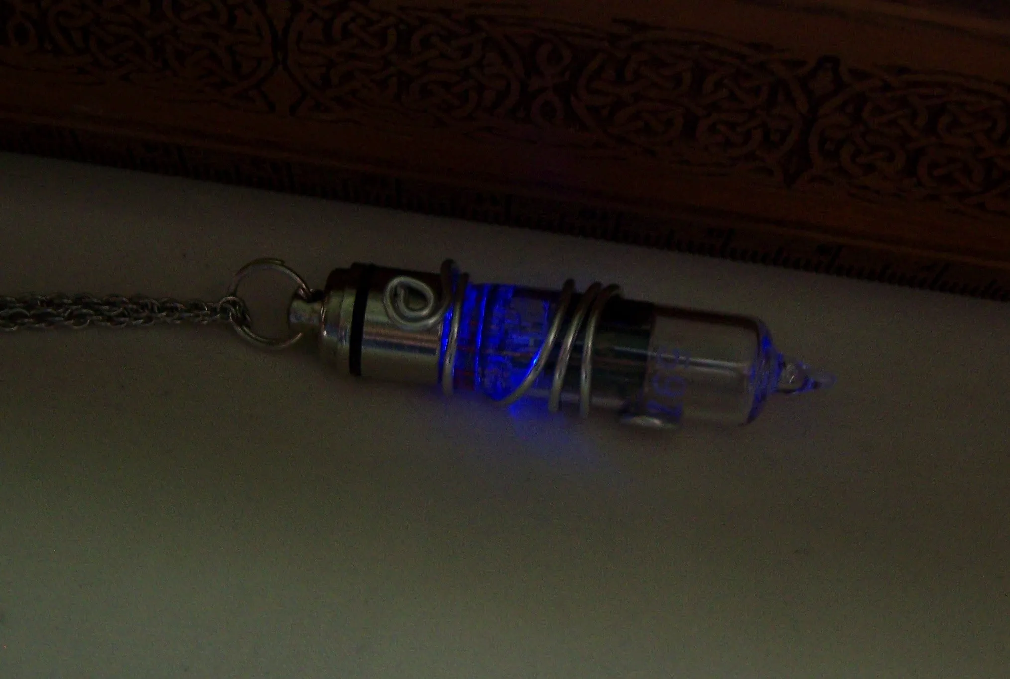 Light Up Blue Vintage Vacuum Tube Steampunk Pendant