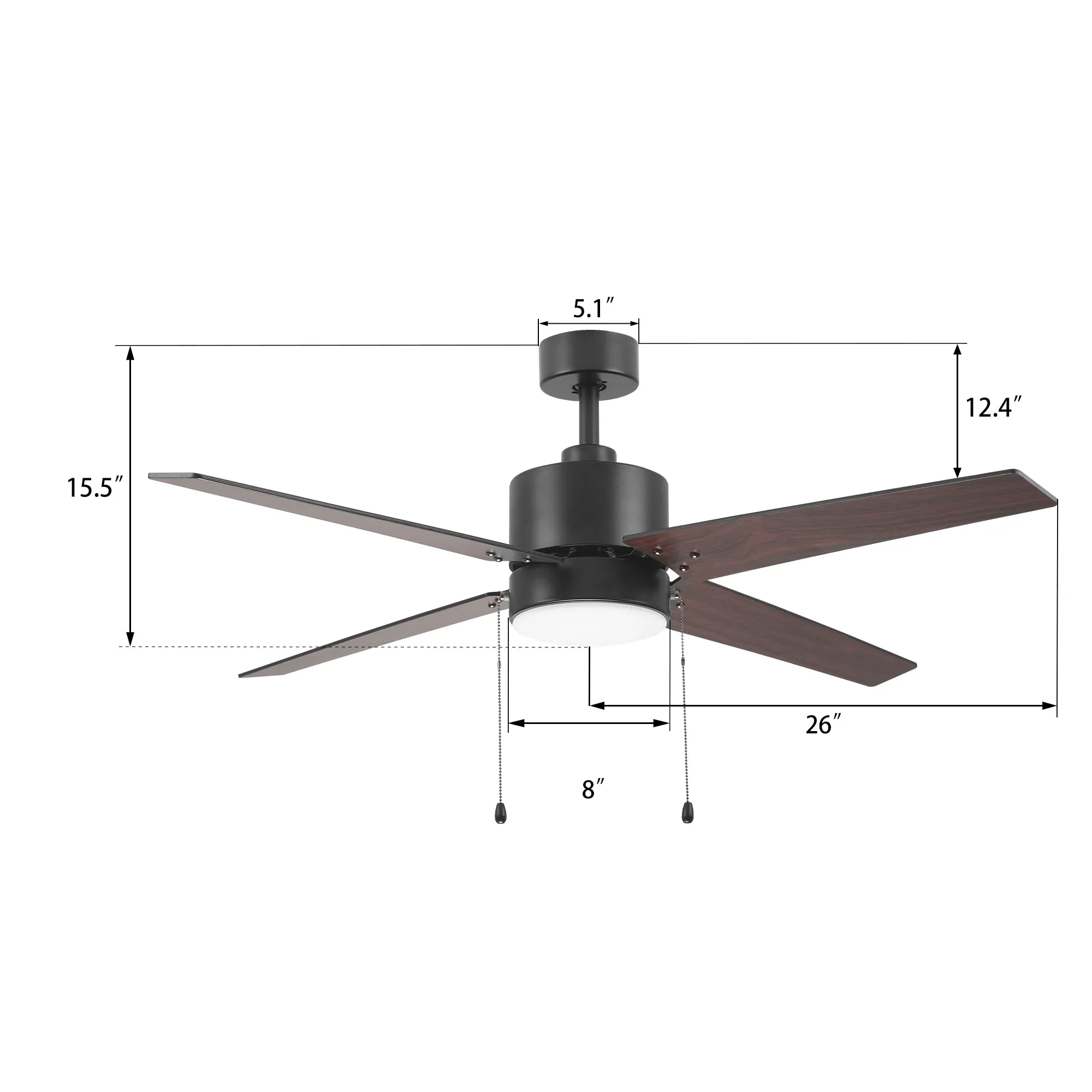 Mabel 52 inch Pull Chain Ceiling Fan with LED Light