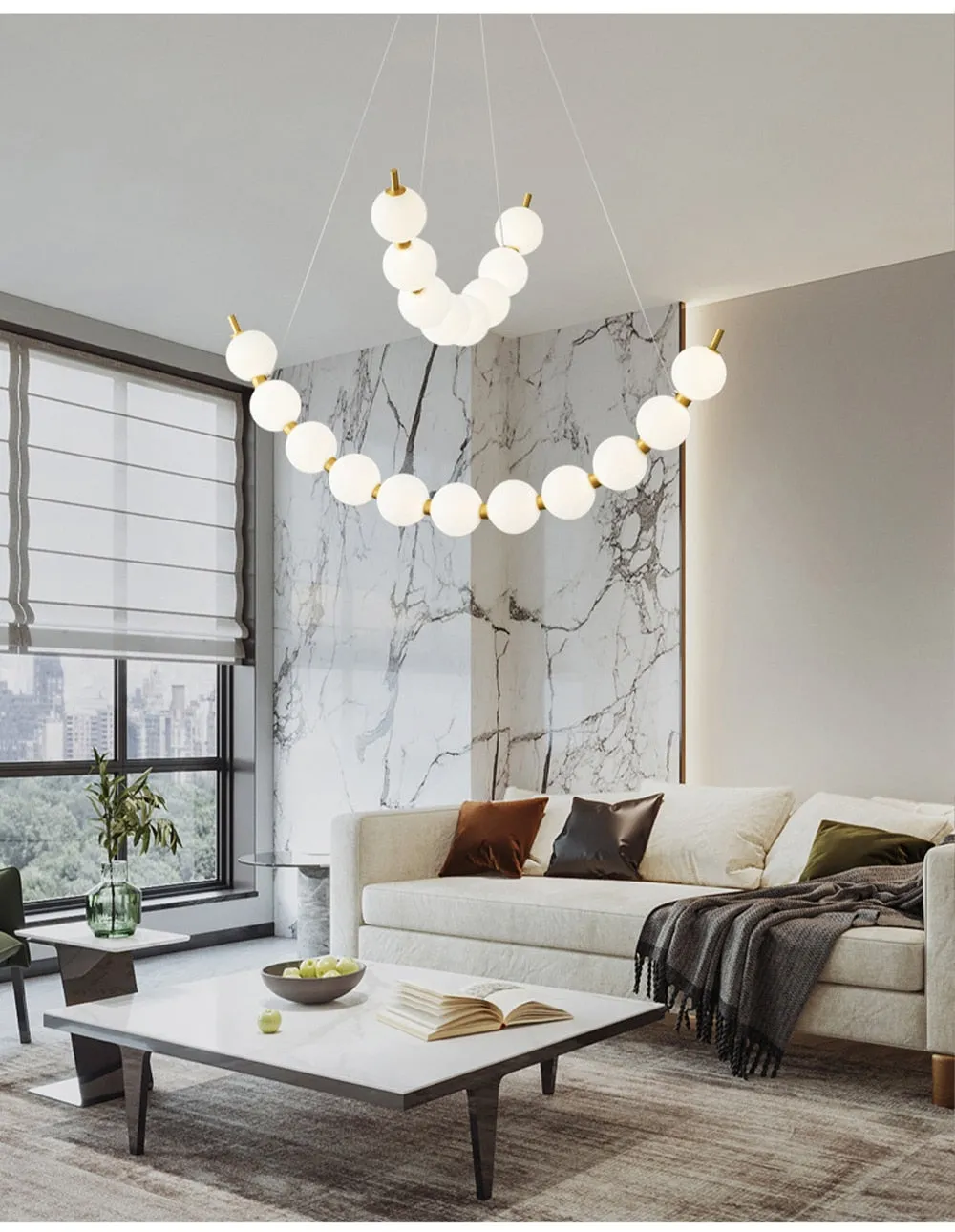 MAK Modern White Ball LED Pendant Lights Copper Hanging Lamps