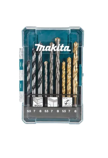 Makita D-71978 9 Piece HSS Metal Brad Point Wood TCT Masonry Mix Drill Bit Set