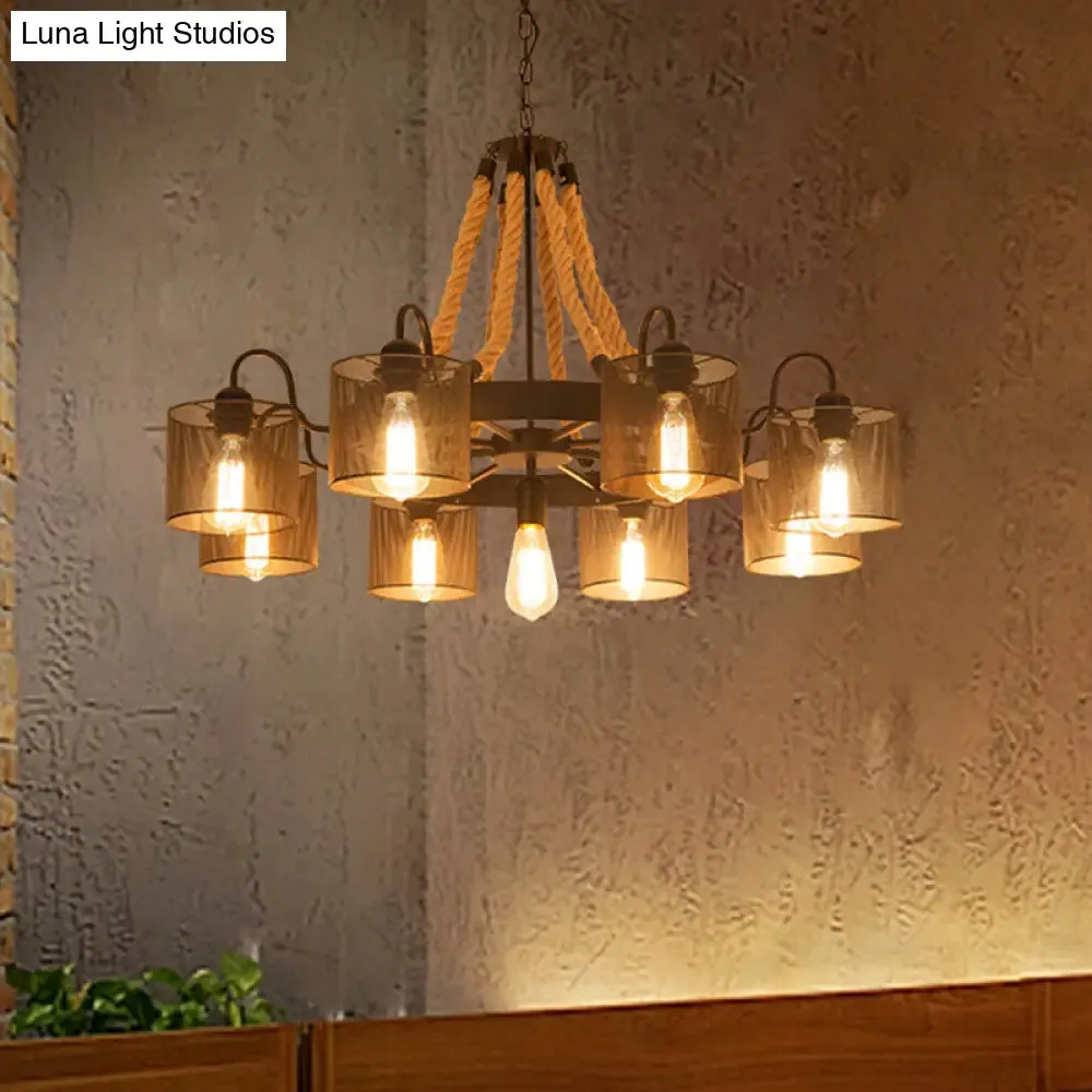 Marta - 9/13-Light Metal Black Chandelier: Farmhouse Rope Pendant Fixture