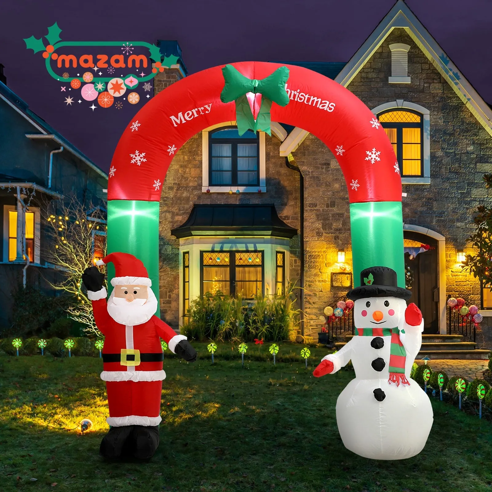 Mazam 2.4M Christmas Inflatable Archway Xmas LED Lights Outdoor Decoration