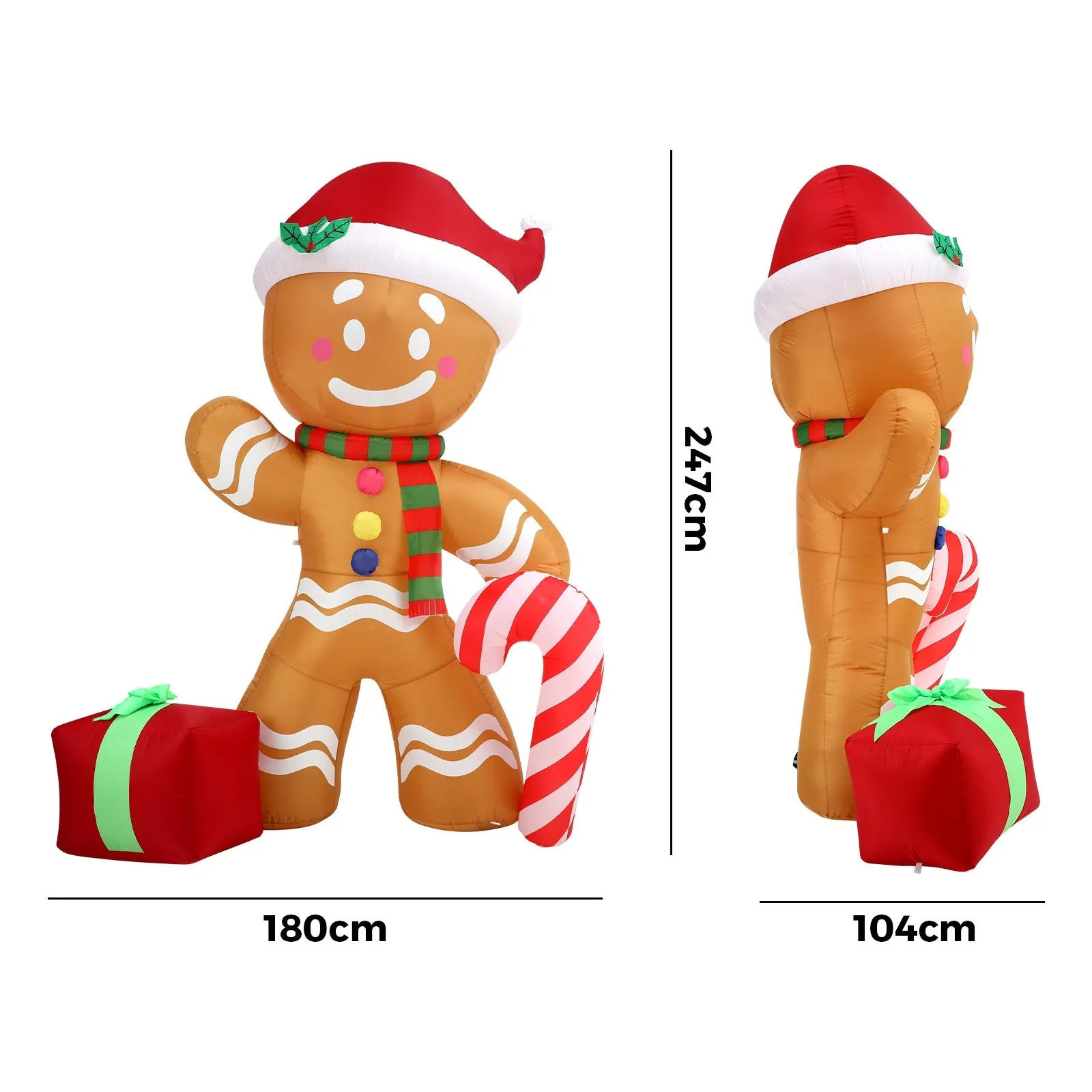 Mazam 2.4M Christmas Inflatable Gingerbread Man LED Lights Outdoor Decoration