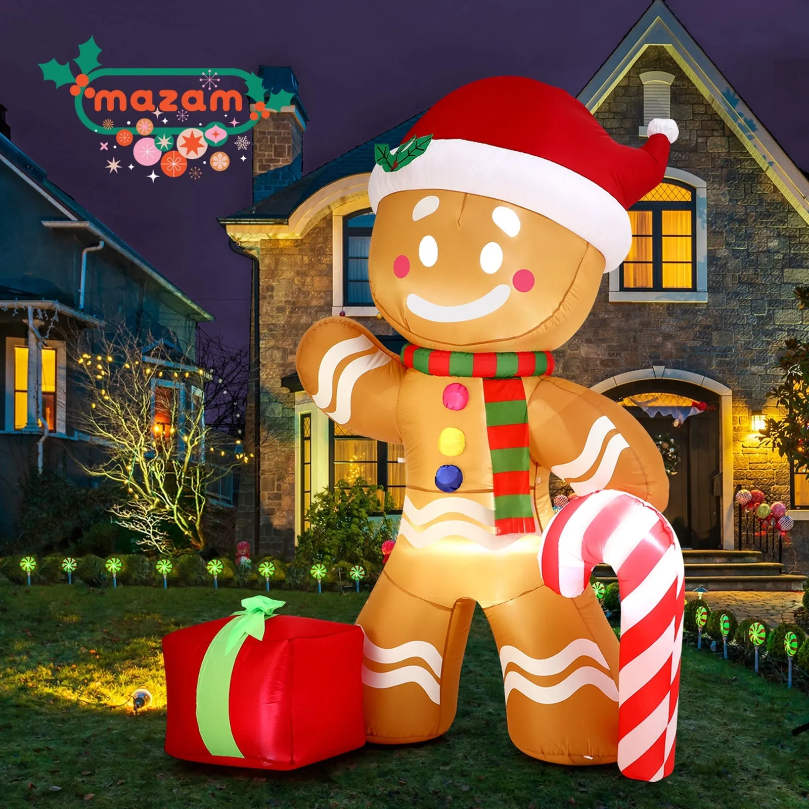 Mazam 2.4M Christmas Inflatable Gingerbread Man LED Lights Outdoor Decoration