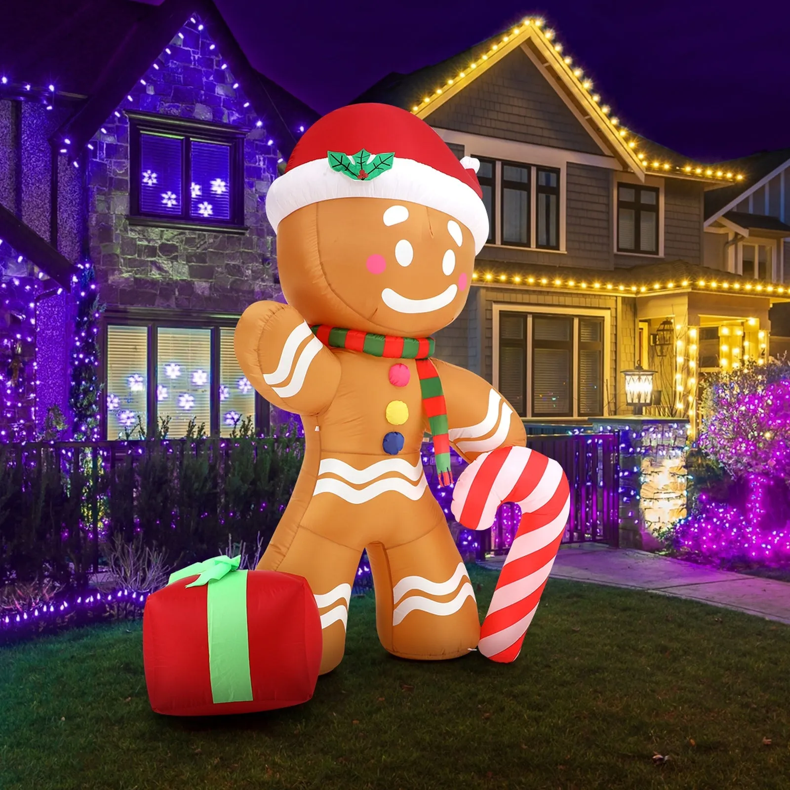 Mazam 2.4M Christmas Inflatable Gingerbread Man LED Lights Outdoor Decoration