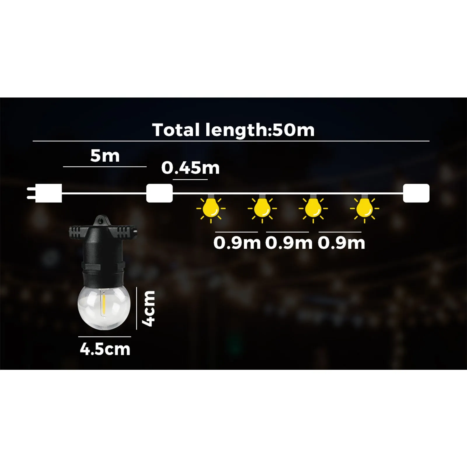 Mazam 50M LED Festoon Lights String Light Waterproof Wedding Party Garden