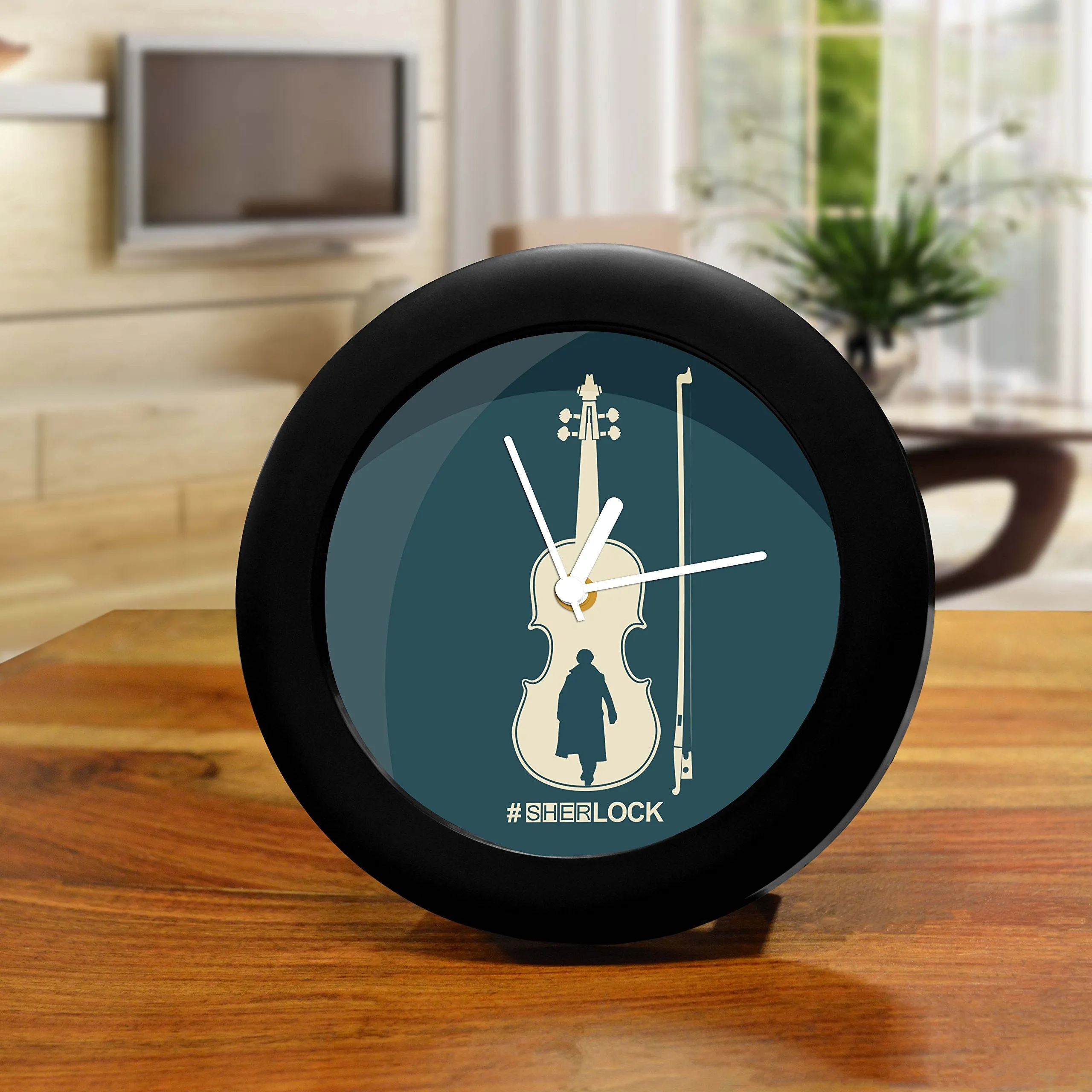 MCSID RAZZ- Sherlock TV Series - Violin | Table Clocks | Gift Desk Clock Best GIft for sherlock fans