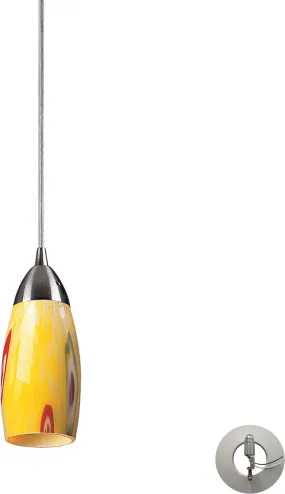 Milan 1 Light Pendant In Satin Nickel and Yellow Blaze Glass - Includes Recessed Lighting Kit