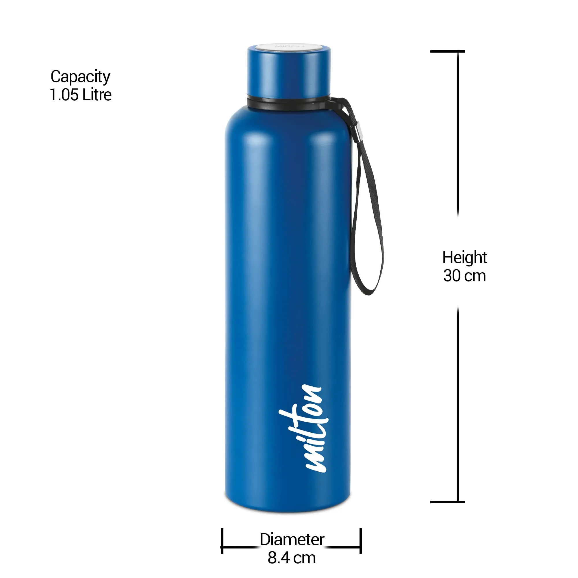 Milton Aura 1000 Thermosteel Bottle, 1.05 Litre, Dark Blue | 24 Hours Hot and Cold | Easy to Carry | Rust & Leak Proof | Tea | Coffee | Office| Gym | Home | Kitchen | Hiking | Trekking | Travel Bottle