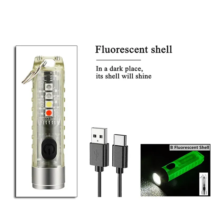 Mini Powerful Flashlight with Strong Magnetic Work Keychain Light Portable IP66 Waterproof Camping Light with UV Torch