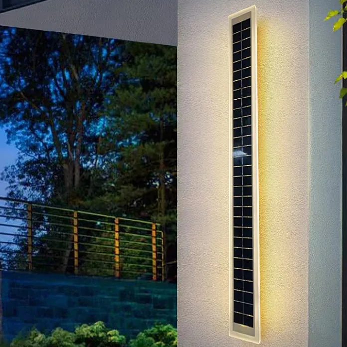 Minimalist Outdoor Solar Rectangular Strip Waterproof Patio LED Wall Sconce Lamp