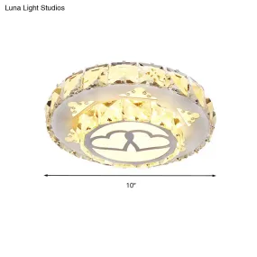 Modern Crystal Flush Light Fixture for Corridor - White LED Ceiling Mount with Loving Heart Design - 3 Color Light Options - Recessed/Surface Mounted