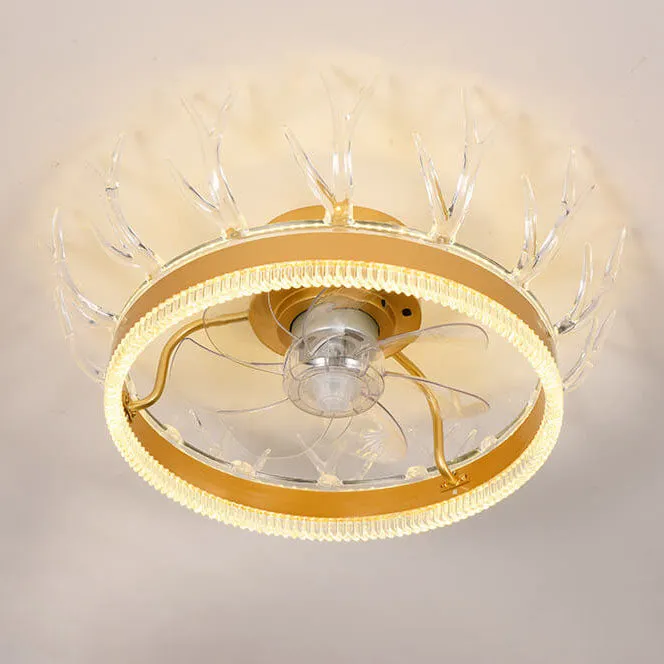 Modern Golden Glamour Acrylic Antler Design LED Semi-Flush Mount Ceiling Fan Light