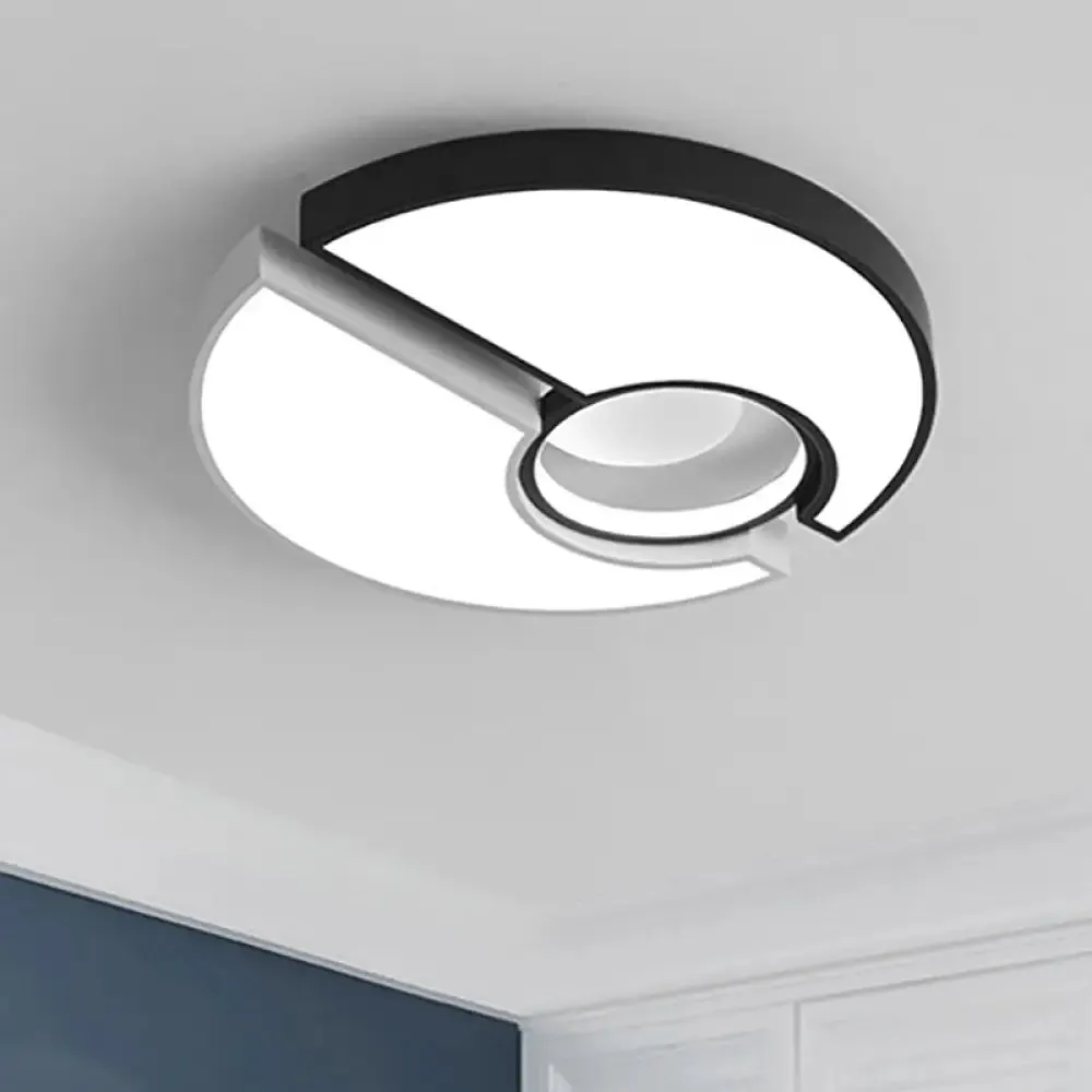 Modern Metal Round Flush Mount Light with LED and Recessed Diffuser in Black/White and White/Warm Light (19"/22" Width)