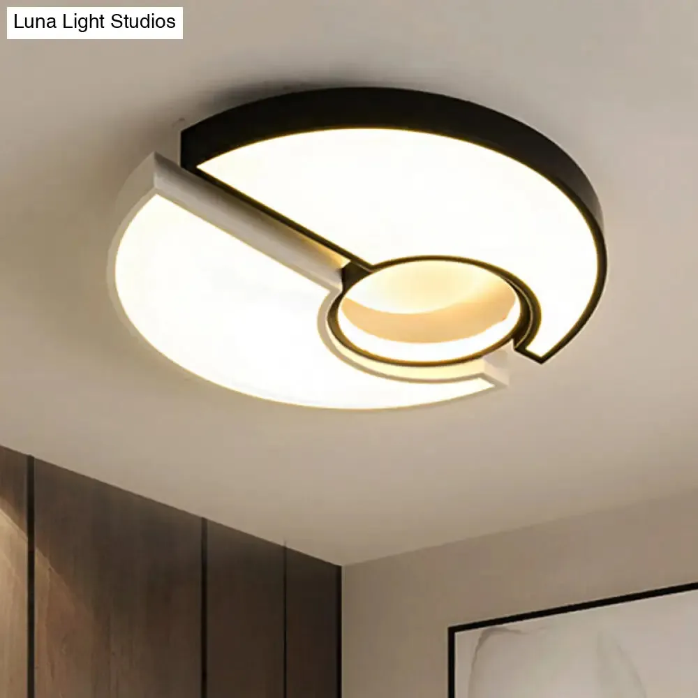 Modern Metal Round Flush Mount Light with LED and Recessed Diffuser in Black/White and White/Warm Light (19"/22" Width)