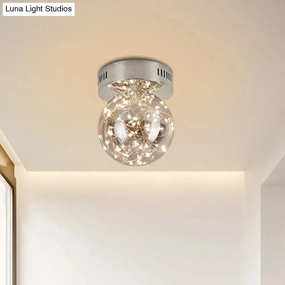 Modern Smoke Grey Glass LED Ceiling Light with Inner Glowing String - Orb Flush Mount