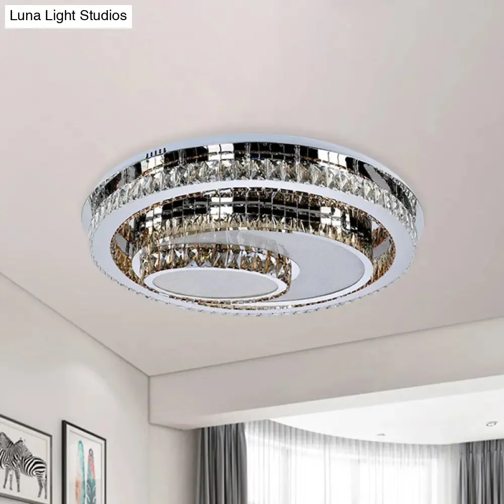 Modern Stainless Steel Recessed Lighting with Crystal Prisms - LED Flush Mount Ceiling Fixture for Living Room