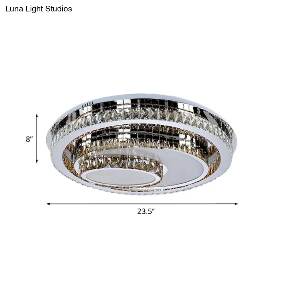 Modern Stainless Steel Recessed Lighting with Crystal Prisms - LED Flush Mount Ceiling Fixture for Living Room