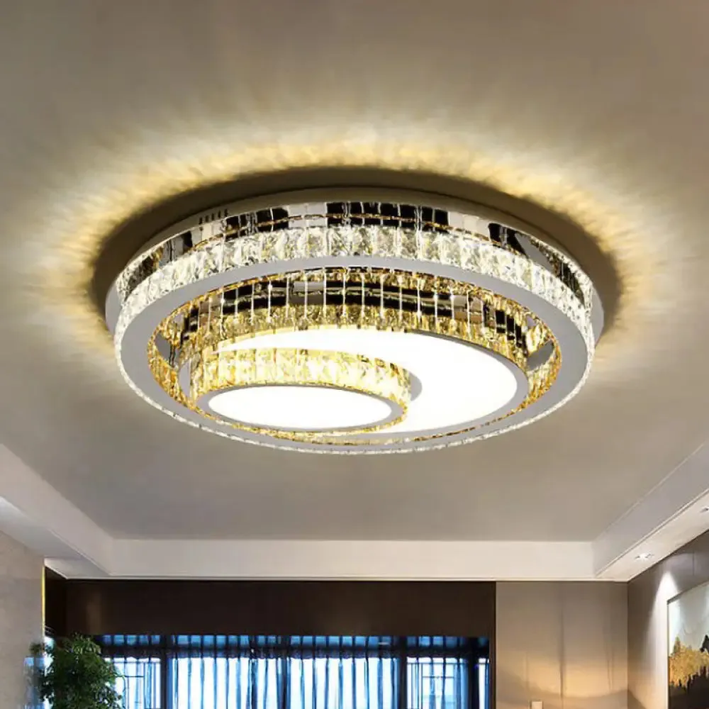 Modern Stainless Steel Recessed Lighting with Crystal Prisms - LED Flush Mount Ceiling Fixture for Living Room