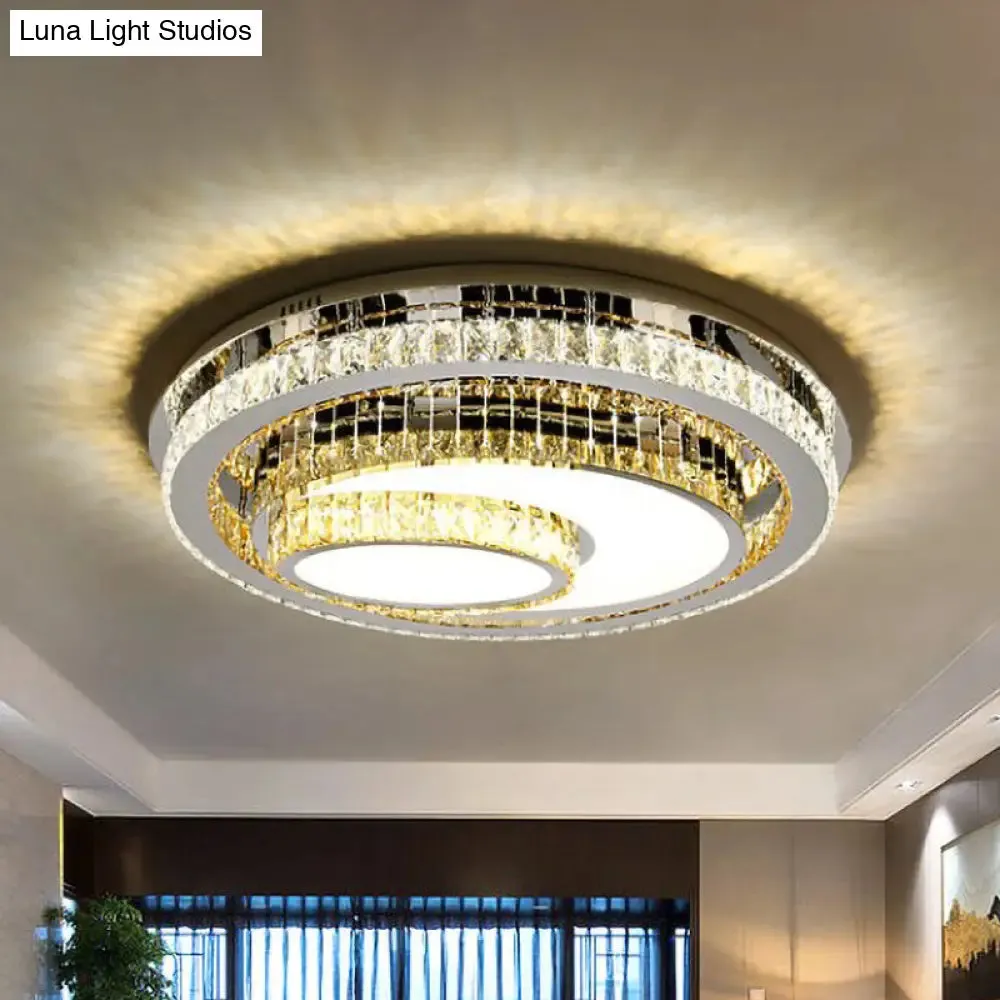 Modern Stainless Steel Recessed Lighting with Crystal Prisms - LED Flush Mount Ceiling Fixture for Living Room