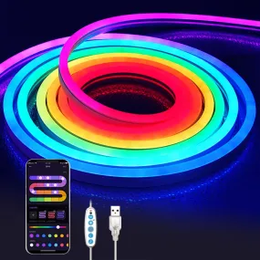 Neon LED Strip Light 1/2/3M Silicone Neon Rope Light Music Sync DIY APP Mergbw Multicolor Chasing Strip Tape for Room Wall Decor