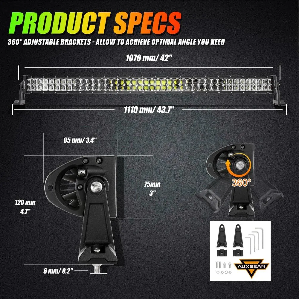 New 42 Inch V-PRO Series Curved RGBW Color Changing Off Road Led Light Bar & RGB LED Rock Light Set Combo