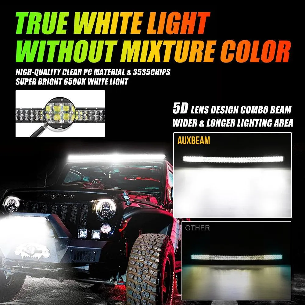 New 42 Inch V-PRO Series Curved RGBW Color Changing Off Road Led Light Bar & RGB LED Rock Light Set Combo