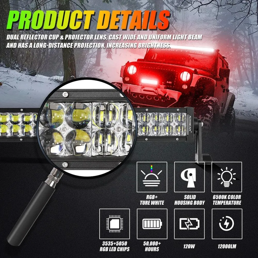 New 42 Inch V-PRO Series Curved RGBW Color Changing Off Road Led Light Bar & RGB LED Rock Light Set Combo