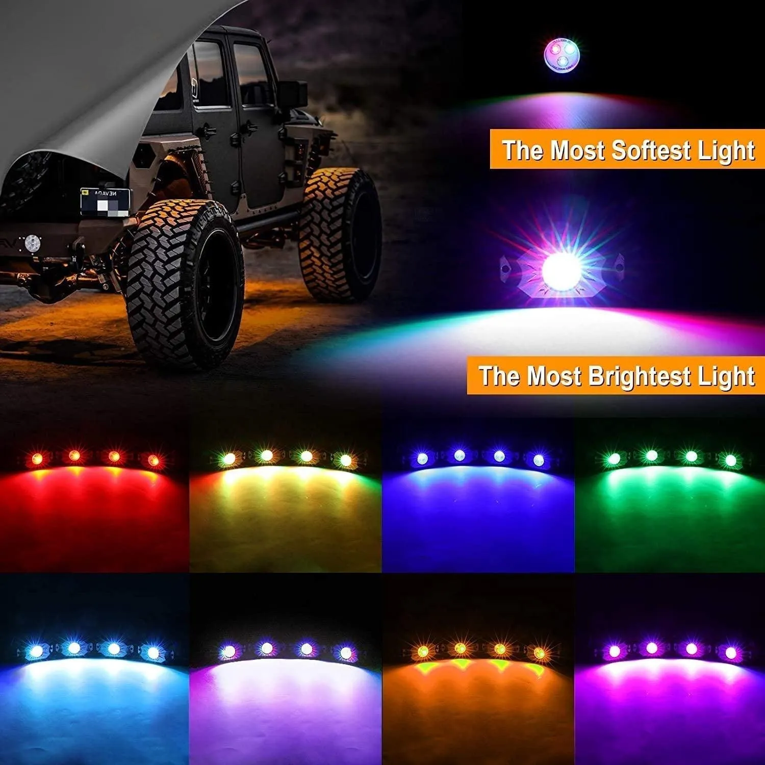 New 42 Inch V-PRO Series Curved RGBW Color Changing Off Road Led Light Bar & RGB LED Rock Light Set Combo