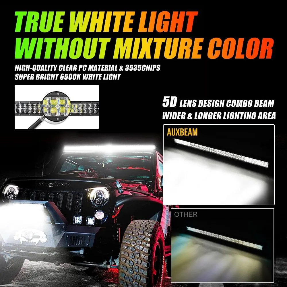 New 42 Inch V-PRO Series Straight RGBW Color Changing Off Road Led Light Bar & RGB LED Rock Light Set Combo