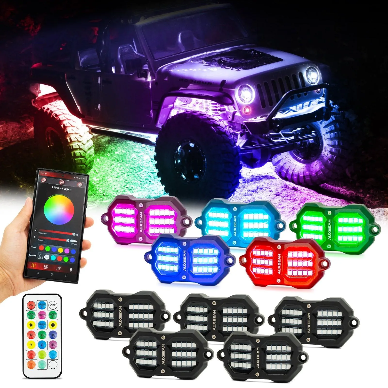 NEW Vibrant Series | 10PCS RGB LED Rock Lights Kit Multicolor Neon Underglow Lights with Bluetooth APP & Remote Control