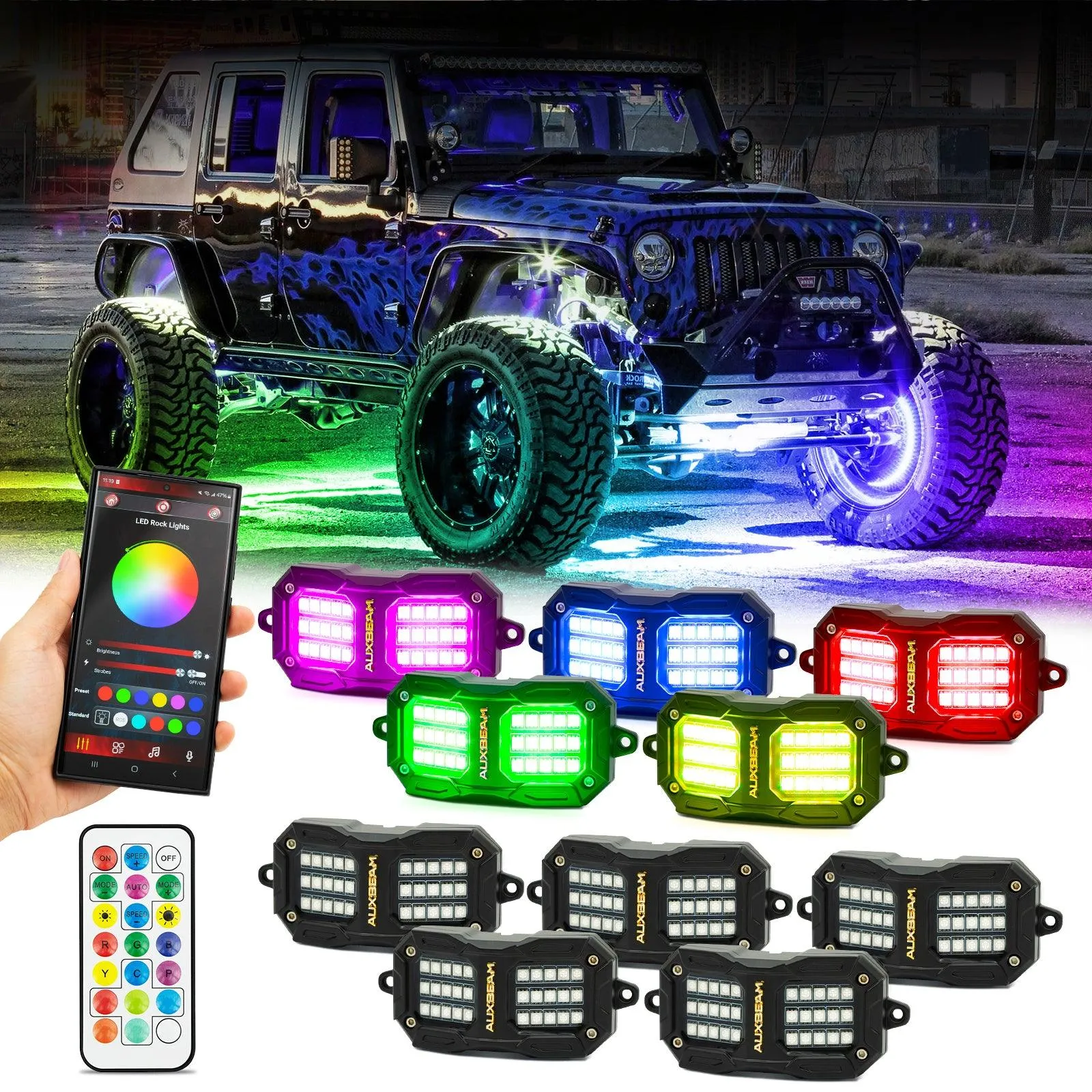 NEW Vibrant Series | 10PCS RGB LED Rock Lights Kit Multicolor Neon Underglow Lights with Bluetooth APP & Remote Control