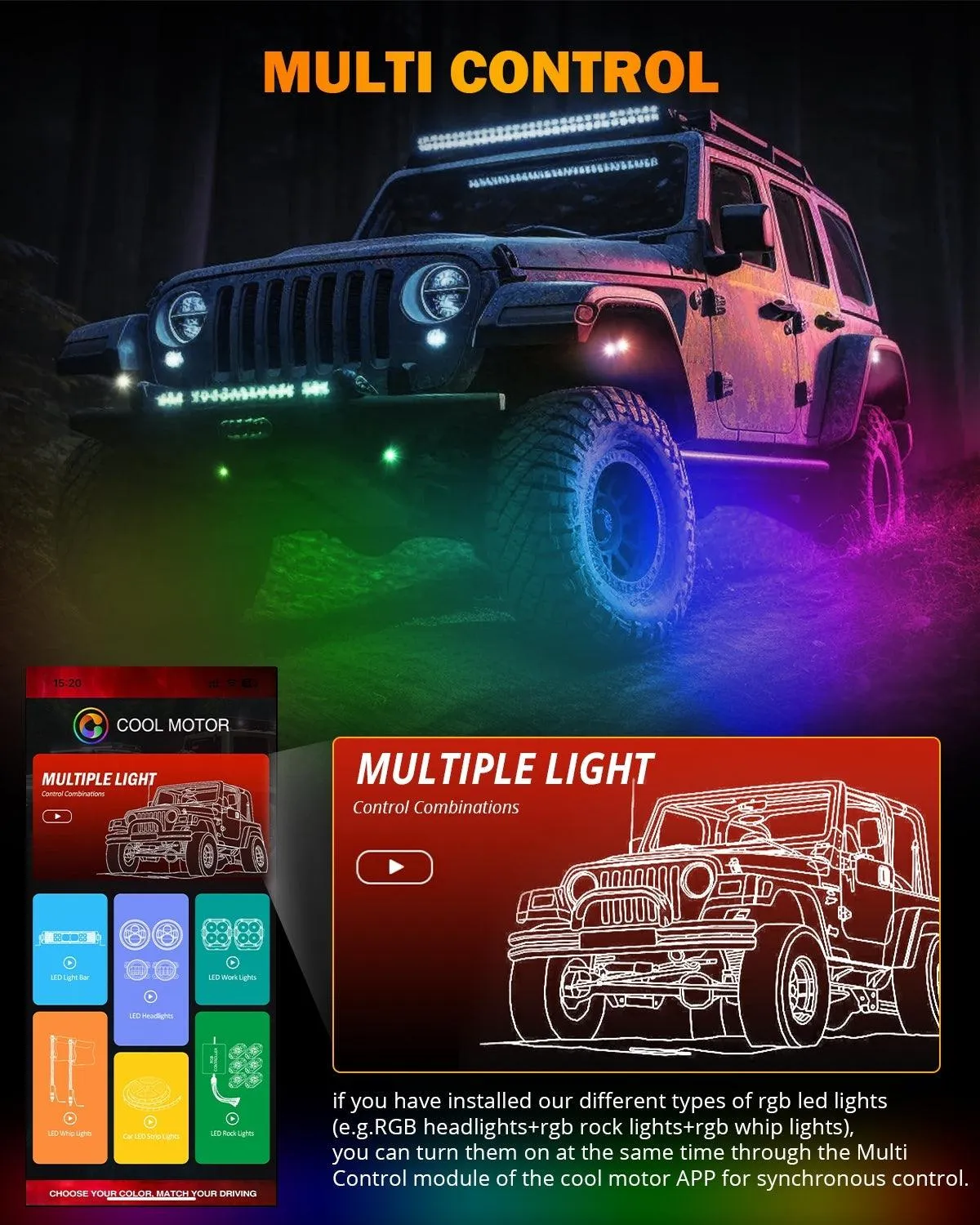 NEW Vibrant Series | 6PCS RGB LED Rock Lights Kit Multicolor Neon Underglow Lights with Bluetooth APP & Remote Control