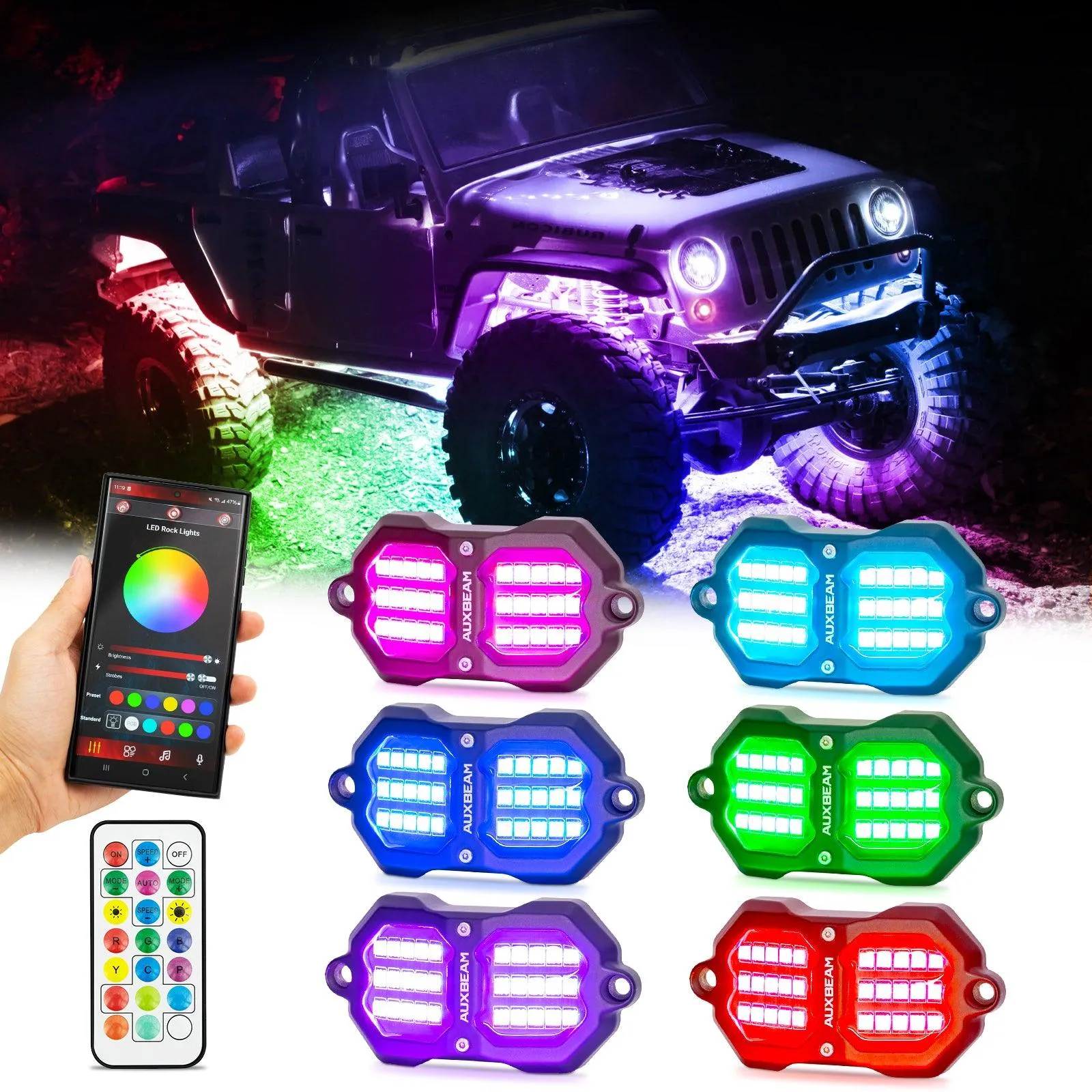 NEW Vibrant Series | 6PCS RGB LED Rock Lights Kit Multicolor Neon Underglow Lights with Bluetooth APP & Remote Control