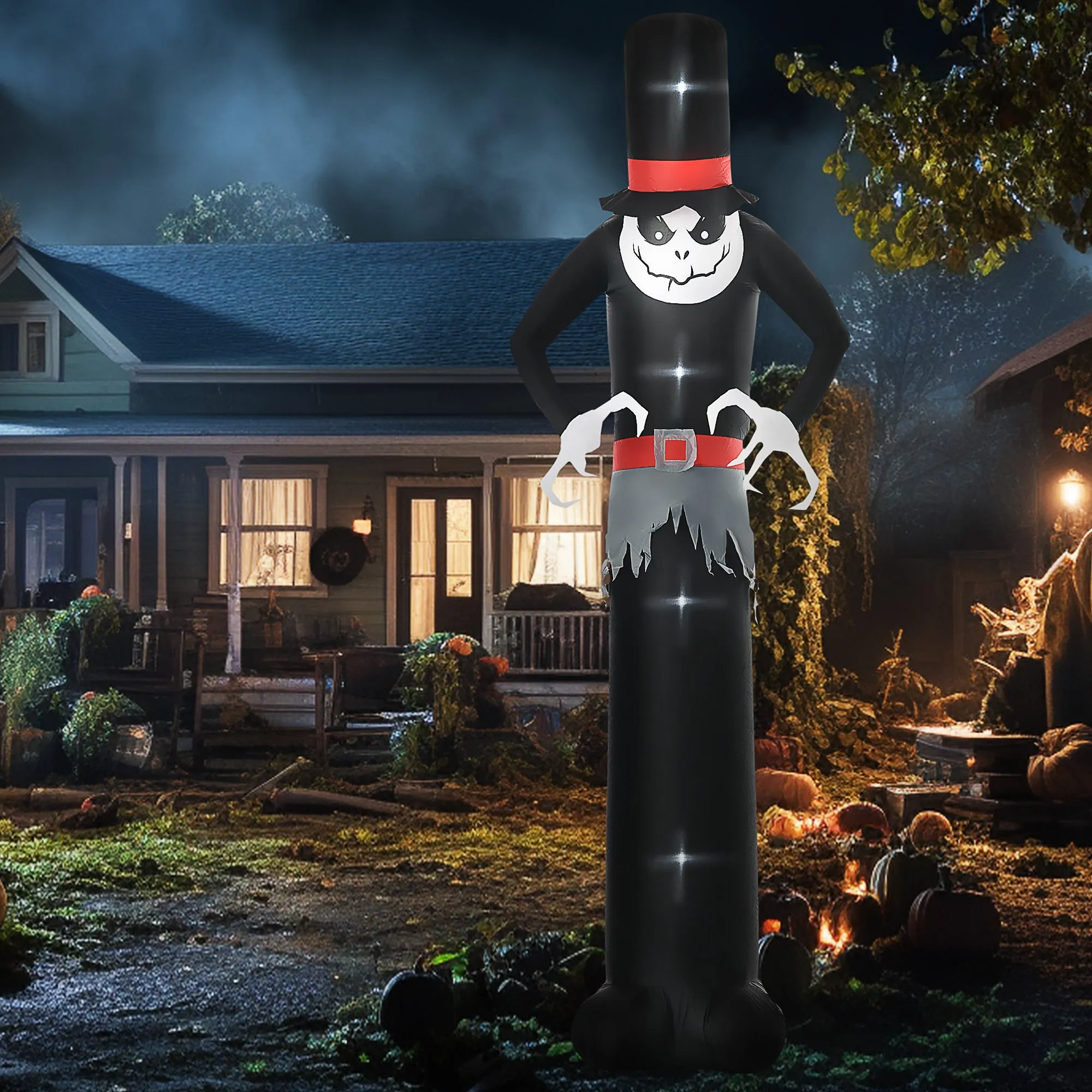 Next Day Delivery 10ft Inflatable Halloween Skinny Ghost in a Tall Hat, Blow-Up Outdoor LED Display