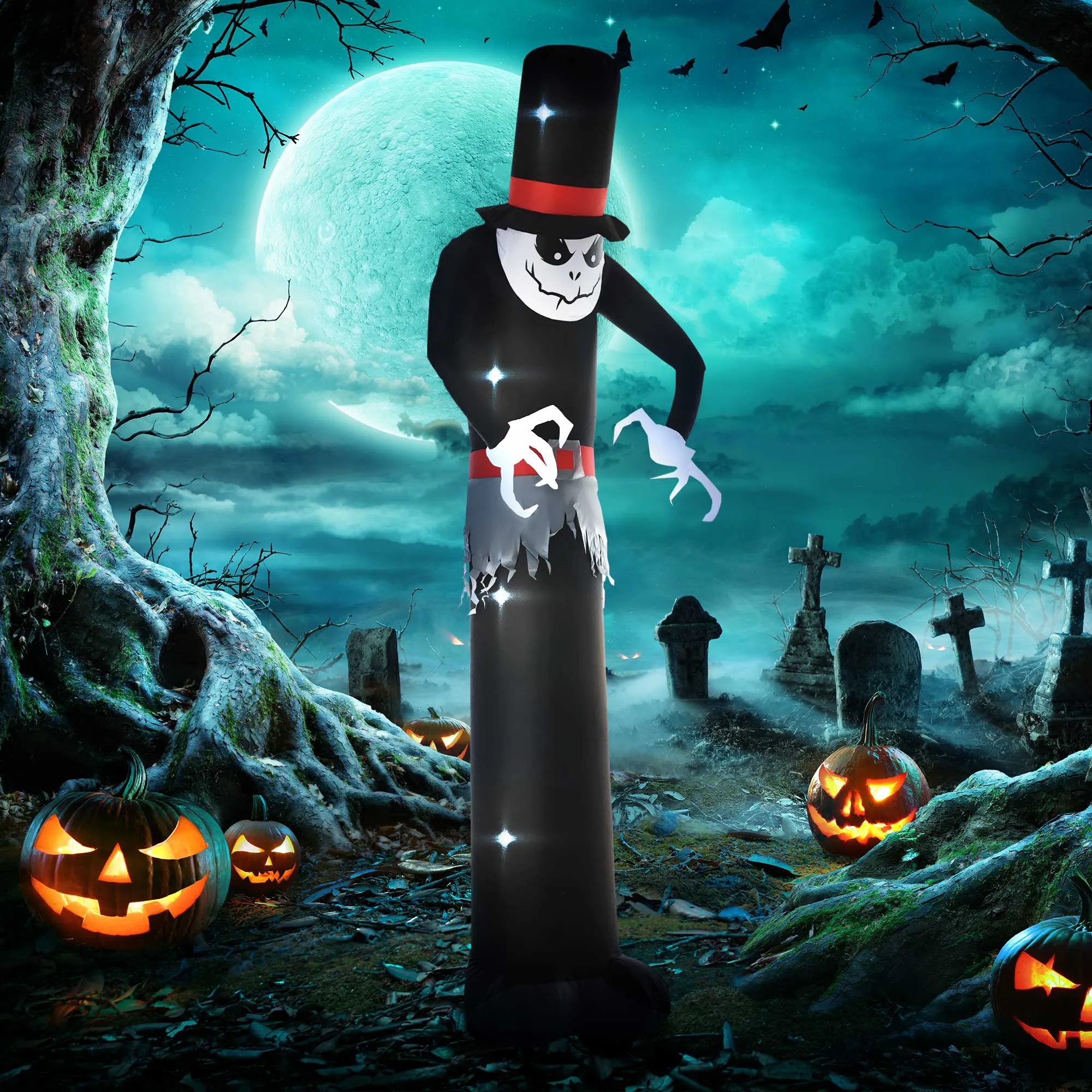 Next Day Delivery 10ft Inflatable Halloween Skinny Ghost in a Tall Hat, Blow-Up Outdoor LED Display