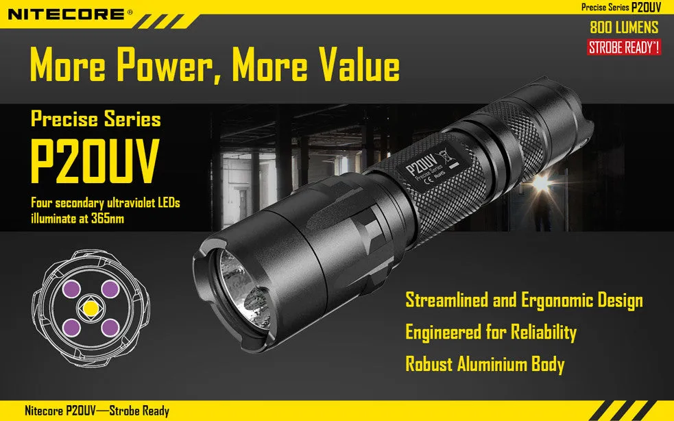 Nitecore P20UV CREE XM-L2 LED Flashlight - 800 Lumens  Runs on 2 x CR123A or 1 x 18650 Battery